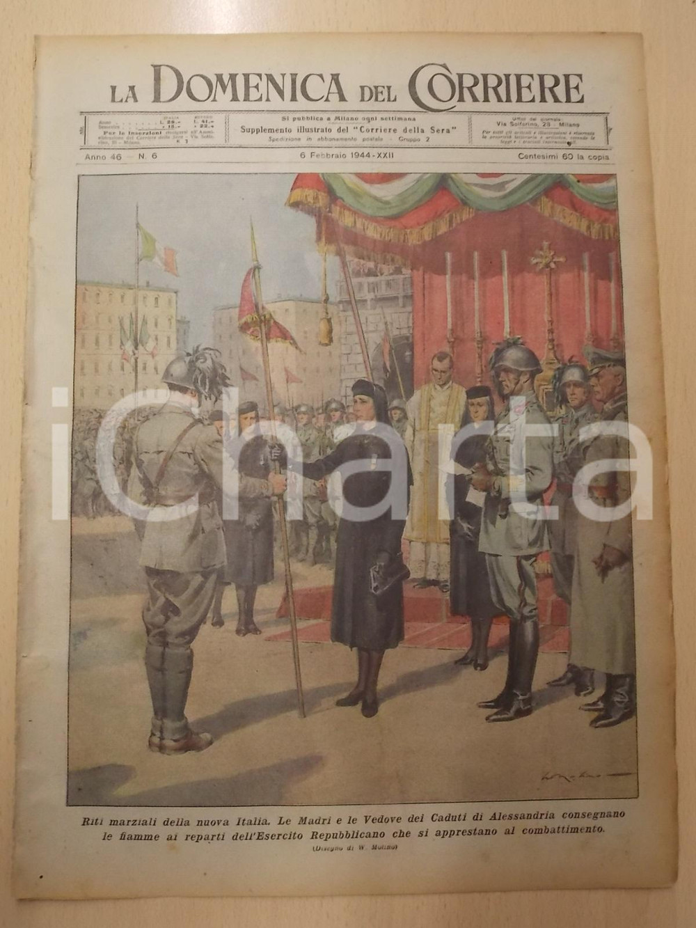 Giornale, rivista storica 1944 RSI DOMENICA DEL CORRIERE Vedove Caduti ALESSANDRIA Esercito Repubblicano 1