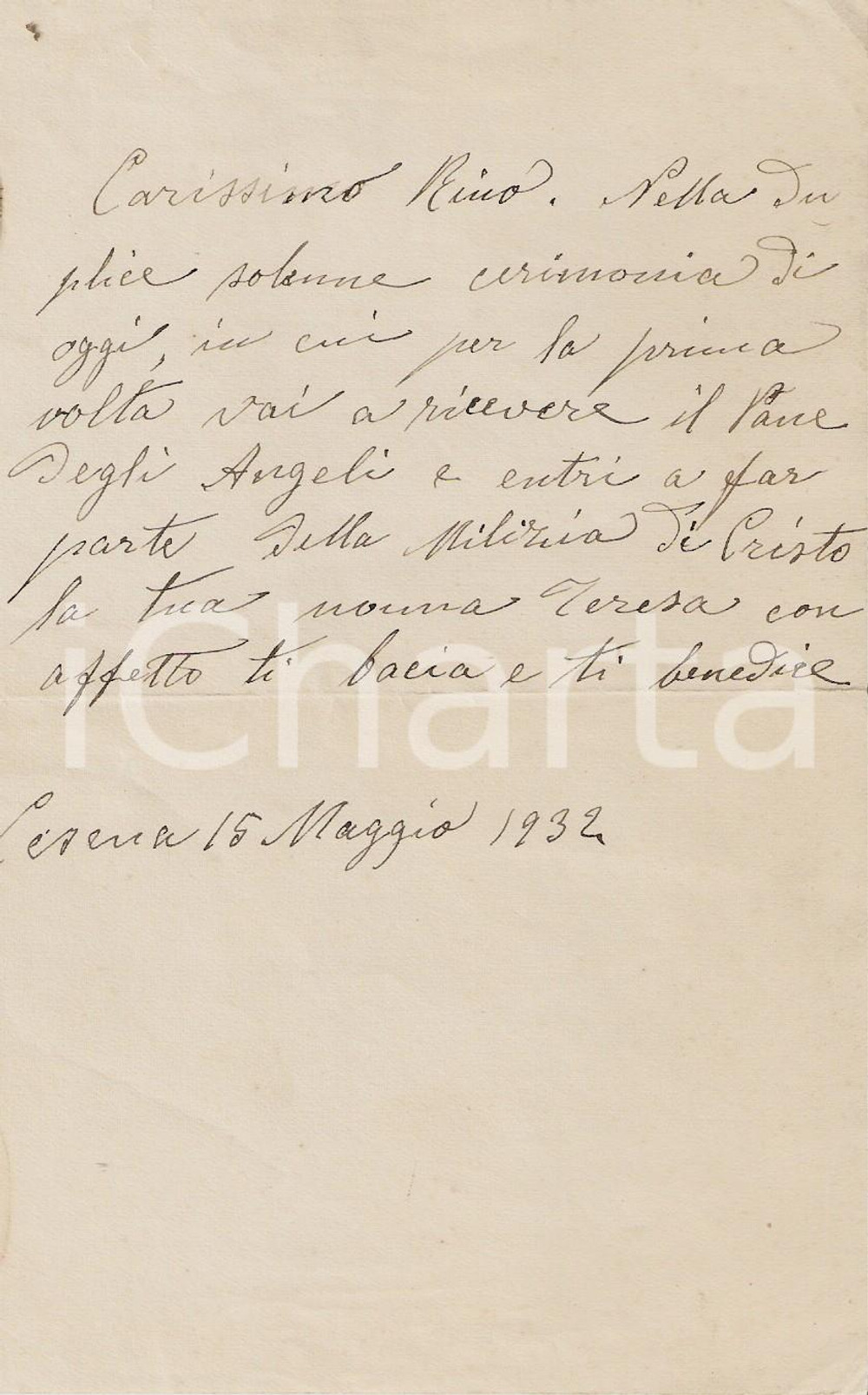 Manoscritto, lettera originale 1932  Partito Fascista, stemma, Milizia di Cristo 1