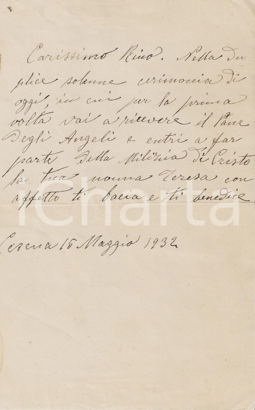Manoscritto, lettera originale 1932 CESENA Partito Fascista, stemma, Milizia di Cristo 1
