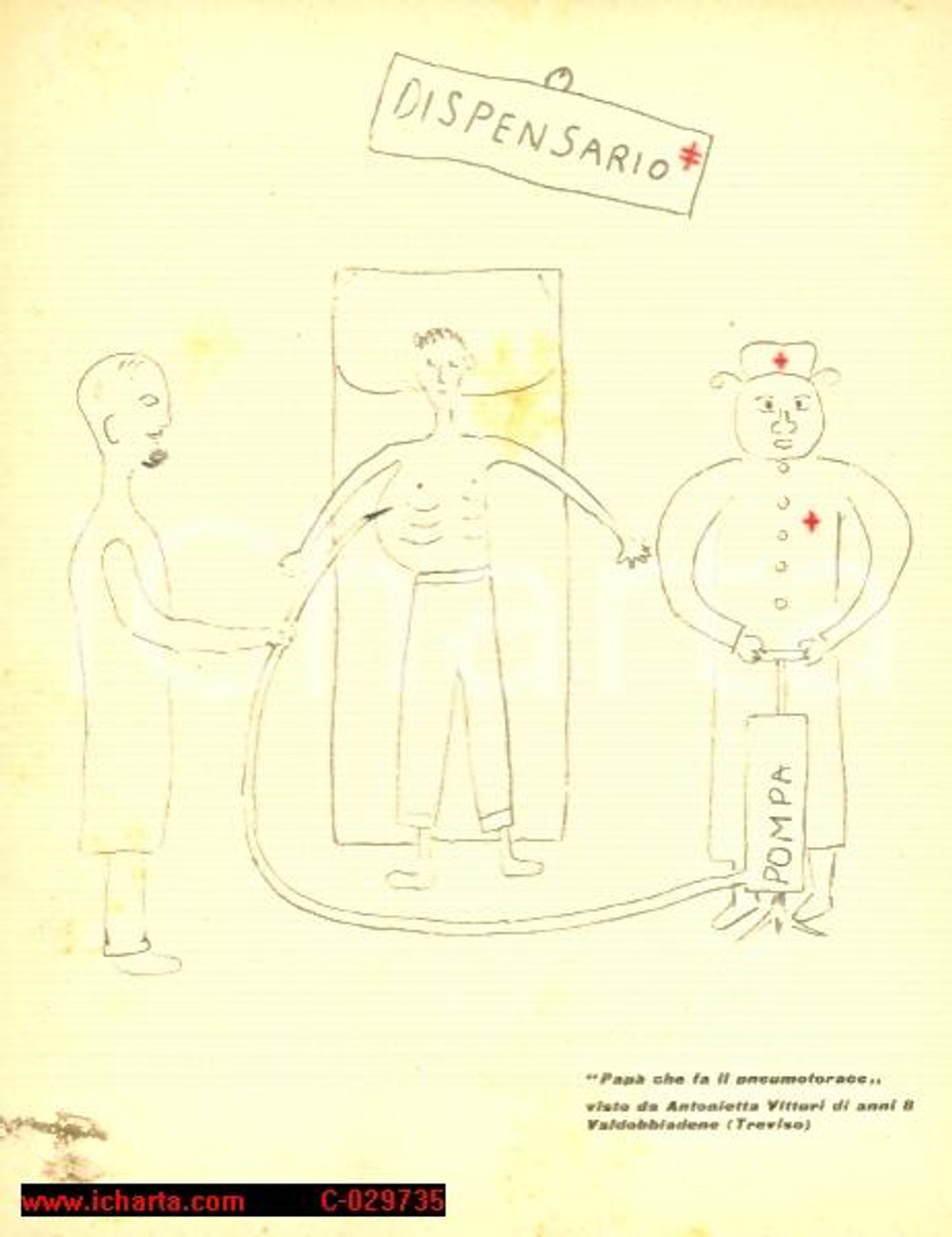 Materiale pubblicitario d’epoca 1955 FARMACEUTICA  AMBRAMICINA  Pubblicità con disegno infantile 1