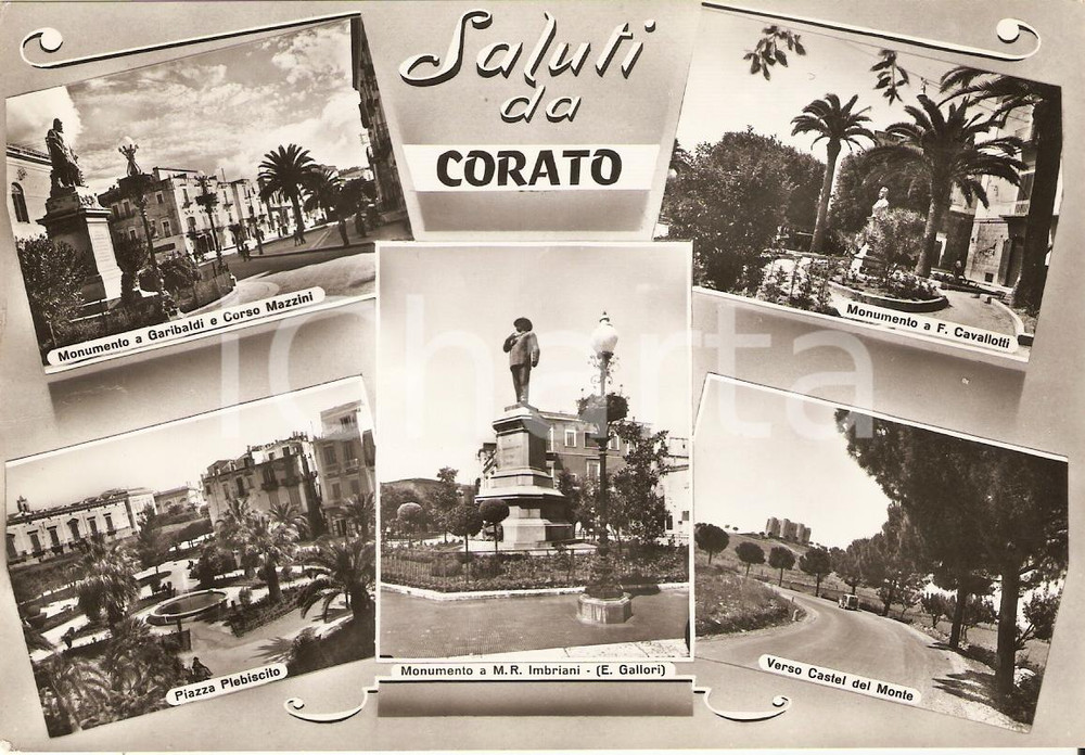 Cartolina originale da collezione 1965 CORATO (BA) vedutine con MONUMENTO IMBRIANI FG VG 1