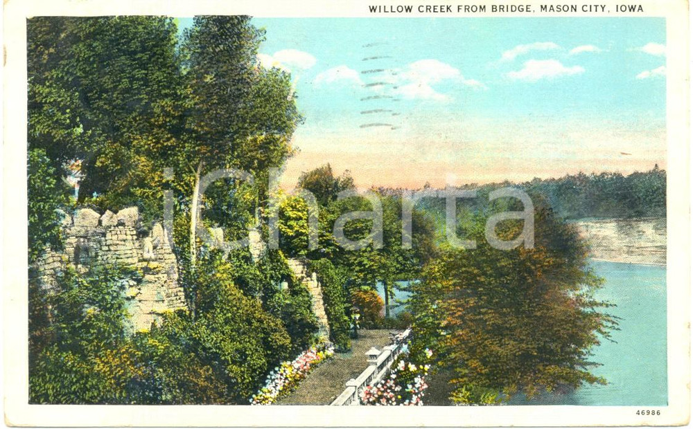 Cartolina originale da collezione 1931 MASON CITY, IOWA USA Veduta di WILLOW CREEK dal ponte Cartolina FP VG 1