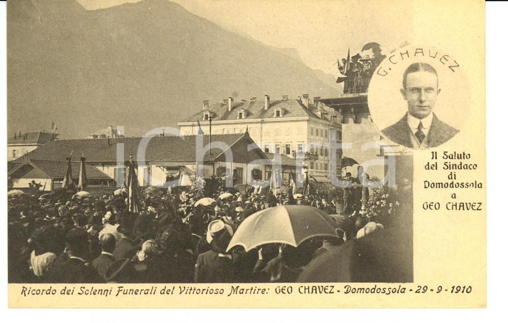 Cartolina originale da collezione 1910 DOMODOSSOLA Funerali aviatore Geo CHAVEZ FP NV 1