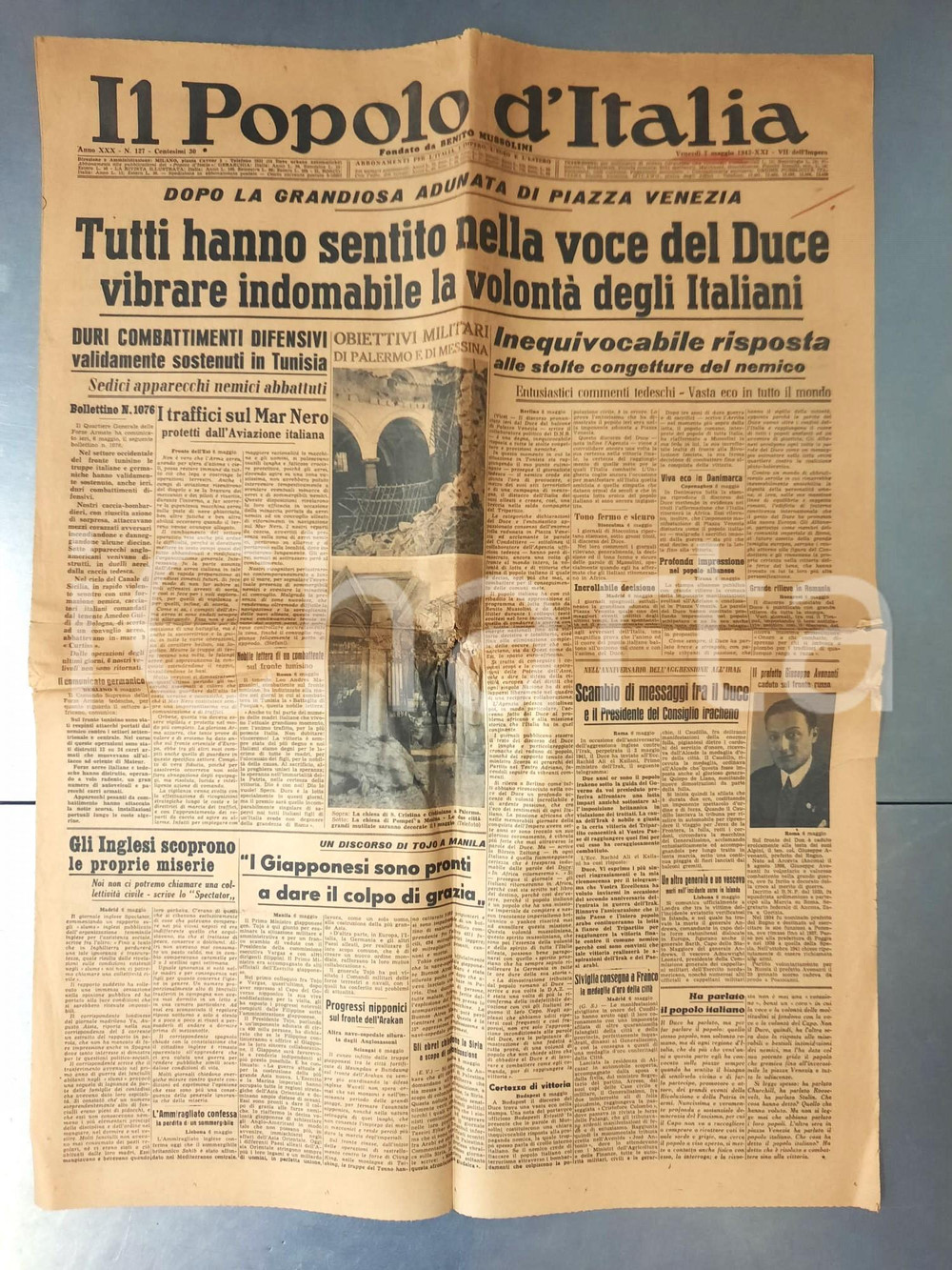 1943 WW2 IL POPOLO D'ITALIA Discorso di Mussolini a Palazzo Venezia *Giornale