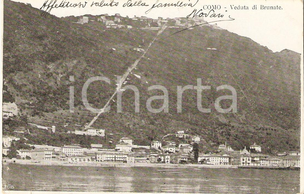 Cartolina originale da collezione 1904  COMO Veduta di BRUNATE dal lago *Cartolina postale FP VG 1