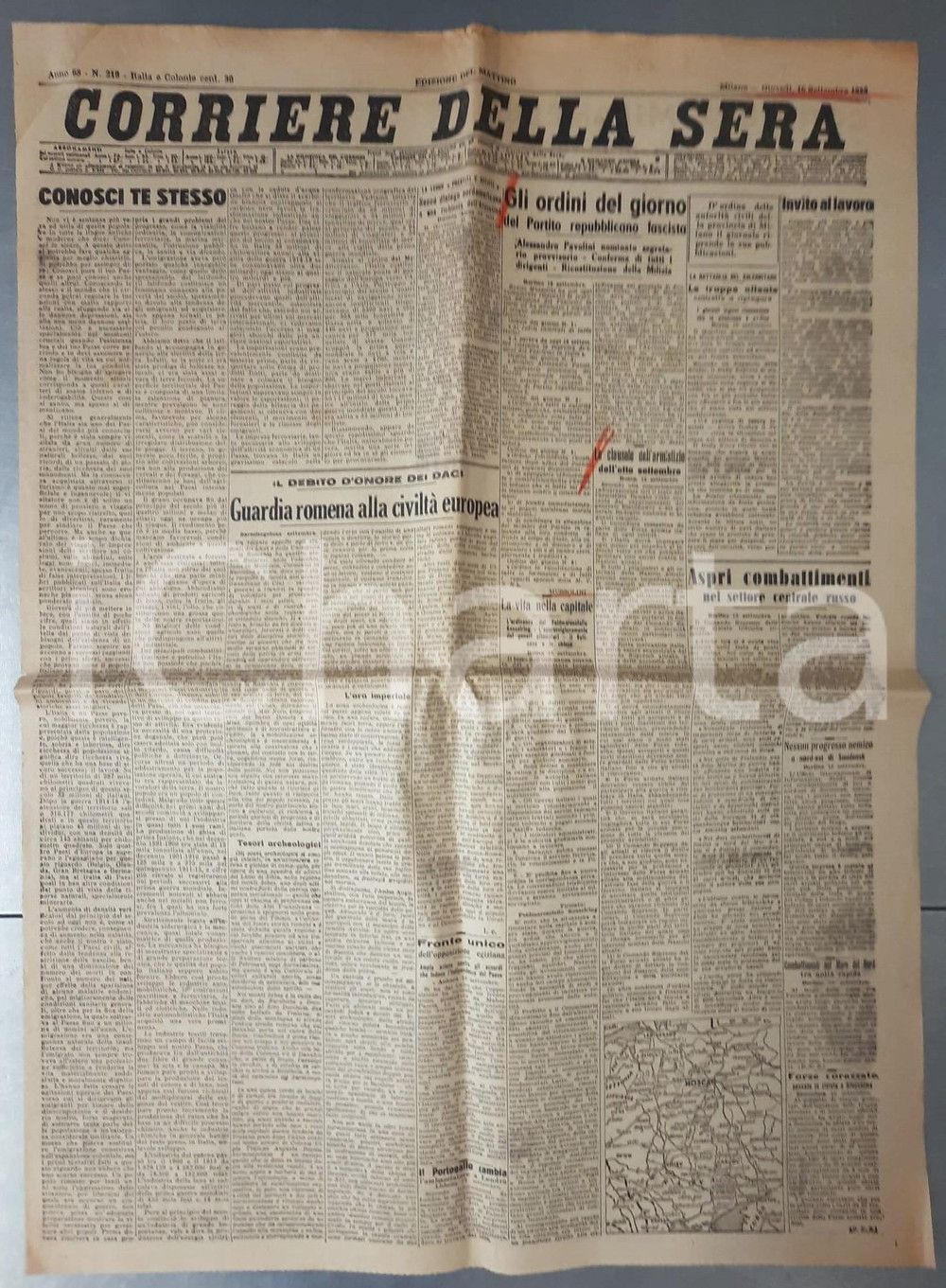 Giornale, rivista storica 1943 WW2 CORRIERE DELLA SERA Alessandro PAVOLINI segretario Partito Fascista 1
