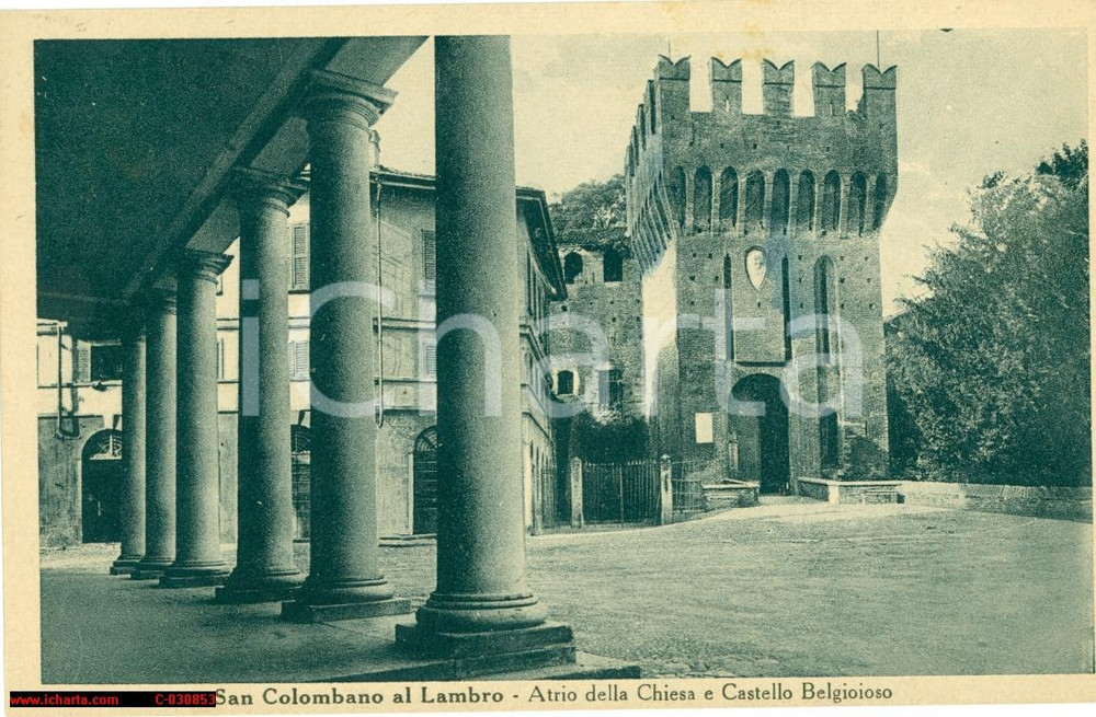 Cartolina originale da collezione 1947 San Colombano Lambro - Chiesa e Castello 1