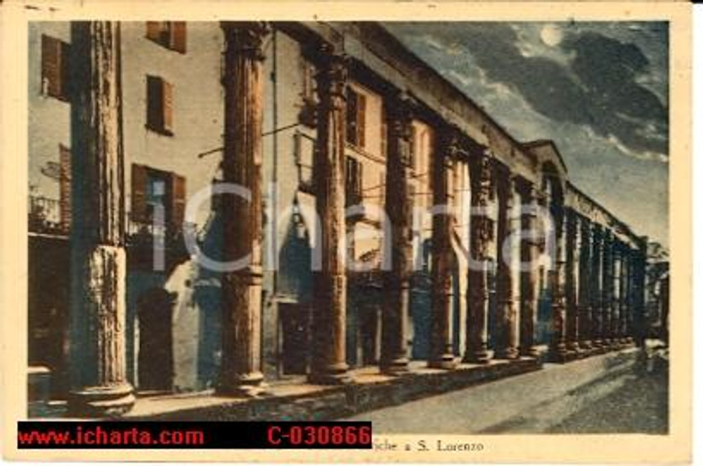 Cartolina originale da collezione 1929 MILANO Veduta notturna COLONNE SAN LORENZO FP VG 1
