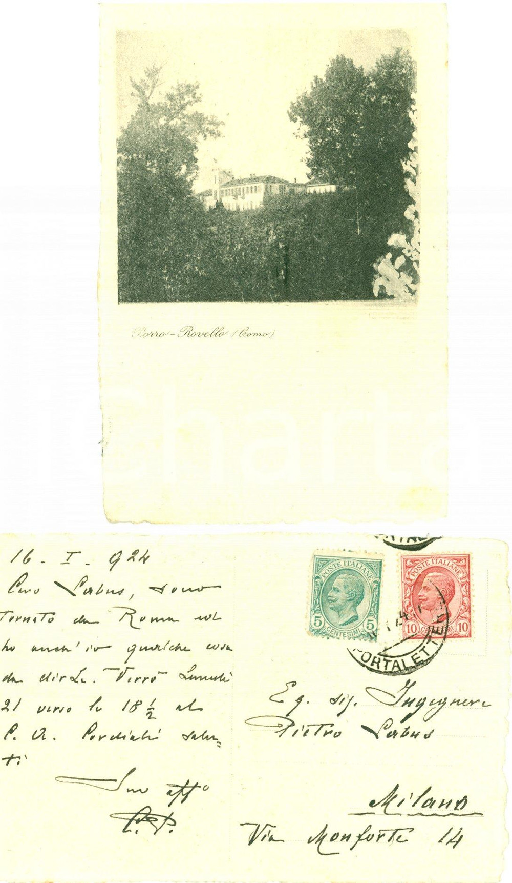 Autografo originale 1924 ROVELLO PORRO CO Gen. Carlo PORRO  a Pietro LABUS 1