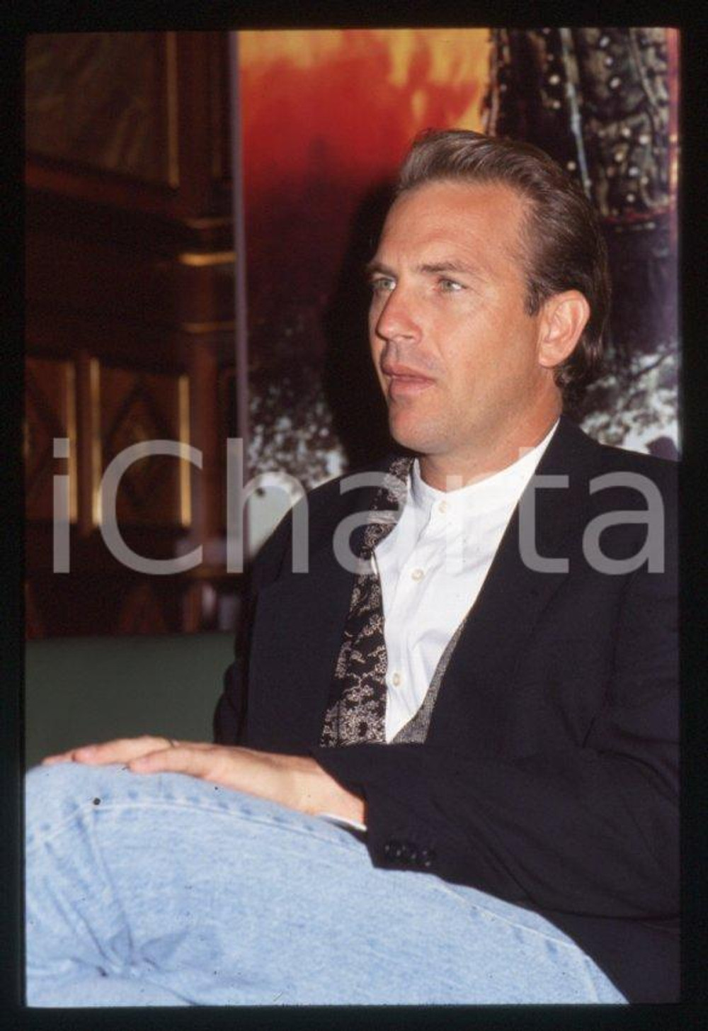 Fotografia d epoca originale Kevin COSTNER  ITALIA 1991 Presentazione Robin Hood 35 mm vintage slide 21 1
