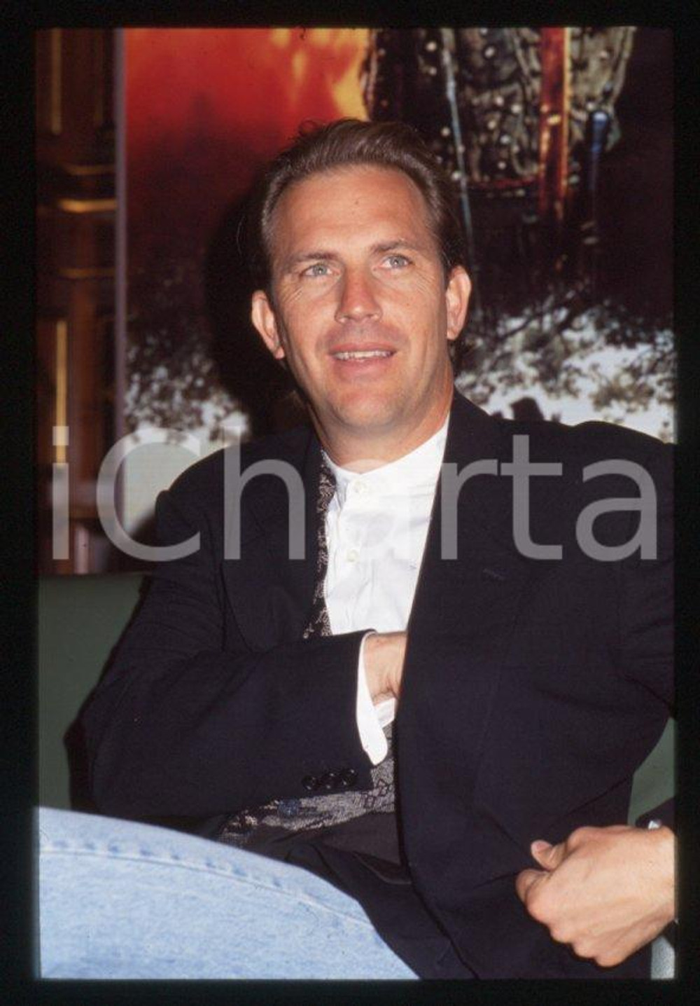 Fotografia d epoca originale Kevin COSTNER  ITALIA 1991 Presentazione Robin Hood 35 mm vintage slide 22 1