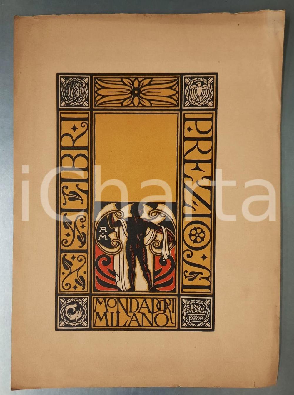 Stampa, bozzetto originale 1925 ca MILANO MONDADORI Collana Libri Preziosi Bozza copertina 25x35 cm 1