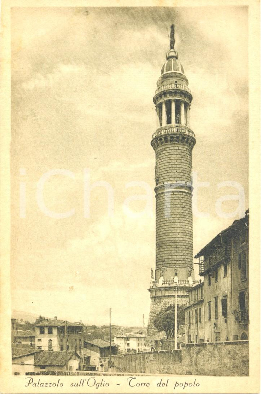 Cartolina originale da collezione 1930 ca PALAZZOLO SULL'OGLIO (BS) La Torre del Popolo *Cartolina FP NV 1