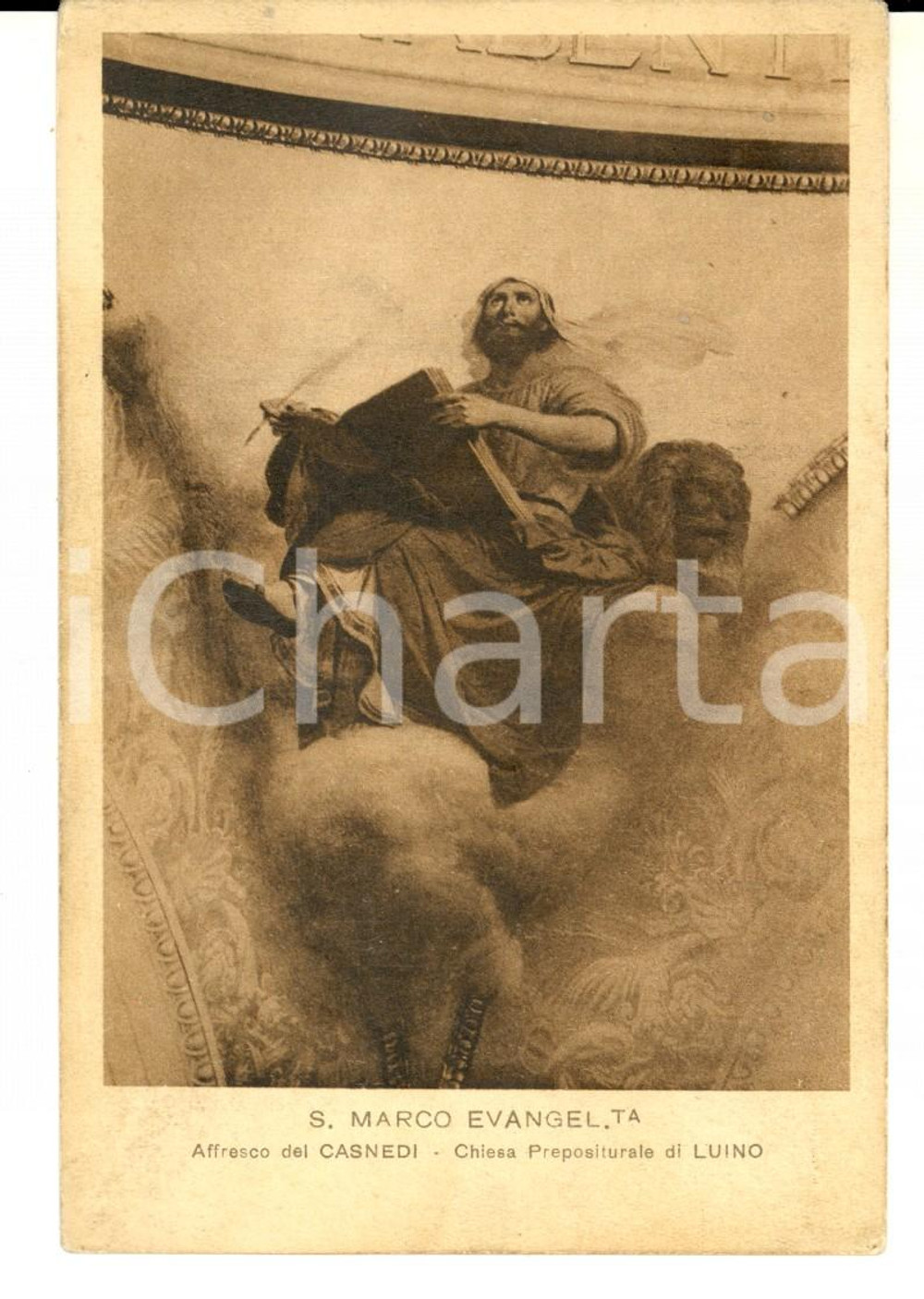 Cartolina originale da collezione 1915 ca LUINO (VA) Chiesa Prepositurale - Affresco CASNEDI San Marco *Cartolina 1