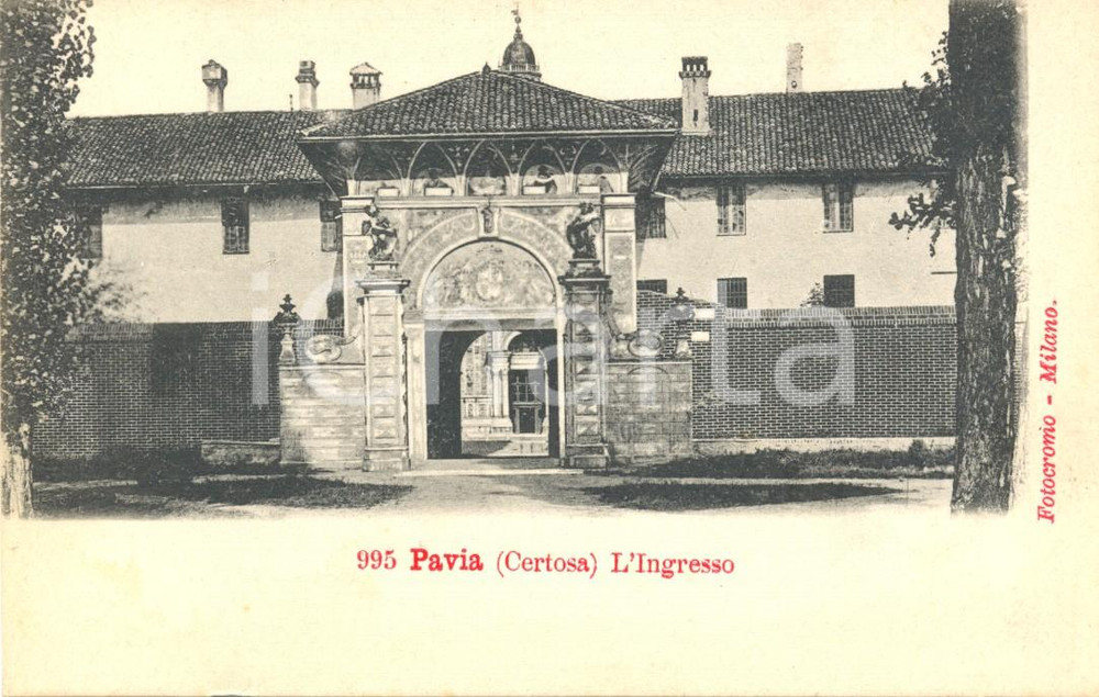Cartolina originale da collezione 1900 ca CERTOSA DI PAVIA Veduta dall'ingresso *Cartolina postale FP NV 1
