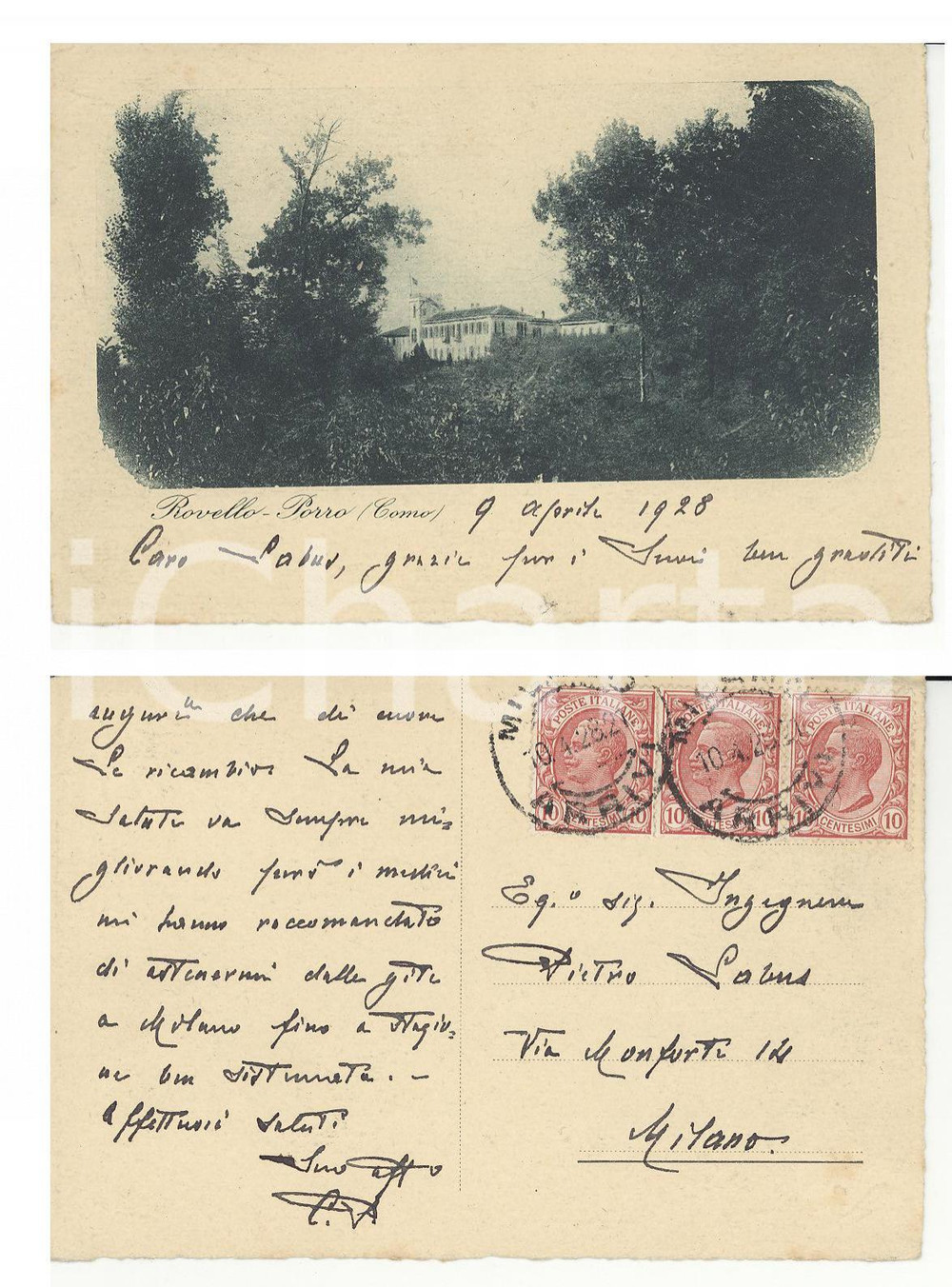 Autografo originale 1928 ROVELLO PORRO CO Gen. Carlo PORRO costretto a casa AUTOGRAFO FP VG 1