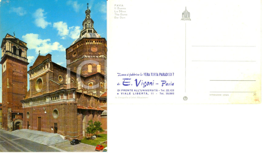Cartolina originale da collezione 1965 ca PAVIA Facciata e campanile del duomo * Cartolina FG NV 1