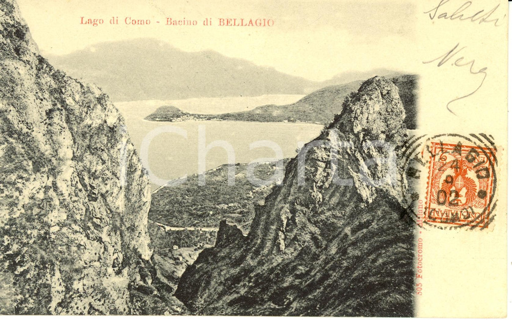 Cartolina originale da collezione 1902 BELLAGIO (CO) Scorcio panoramico del lago di COMO *Cartolina FP VG 1