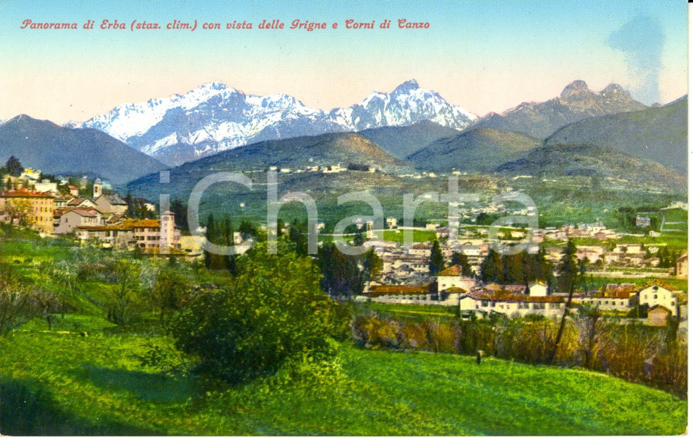 Cartolina originale da collezione 1920 ca ERBA (CO) Panorama con le GRIGNE e i corni di CANZO *Cartolina FP NV 1