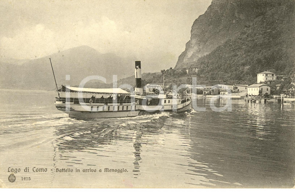 Cartolina originale da collezione 1920 ca MENAGGIO (CO) Battello PLINIO si avvicina alla riva * Cartolina FP VG 1