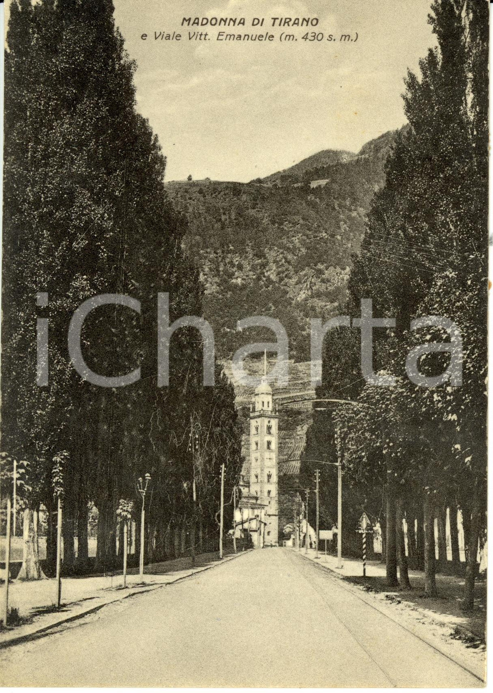 Cartolina originale da collezione 1955 TIRANO SO Viale VITTORIO EMANUELE e campanile Madonna di TIRANO  FG VG 1