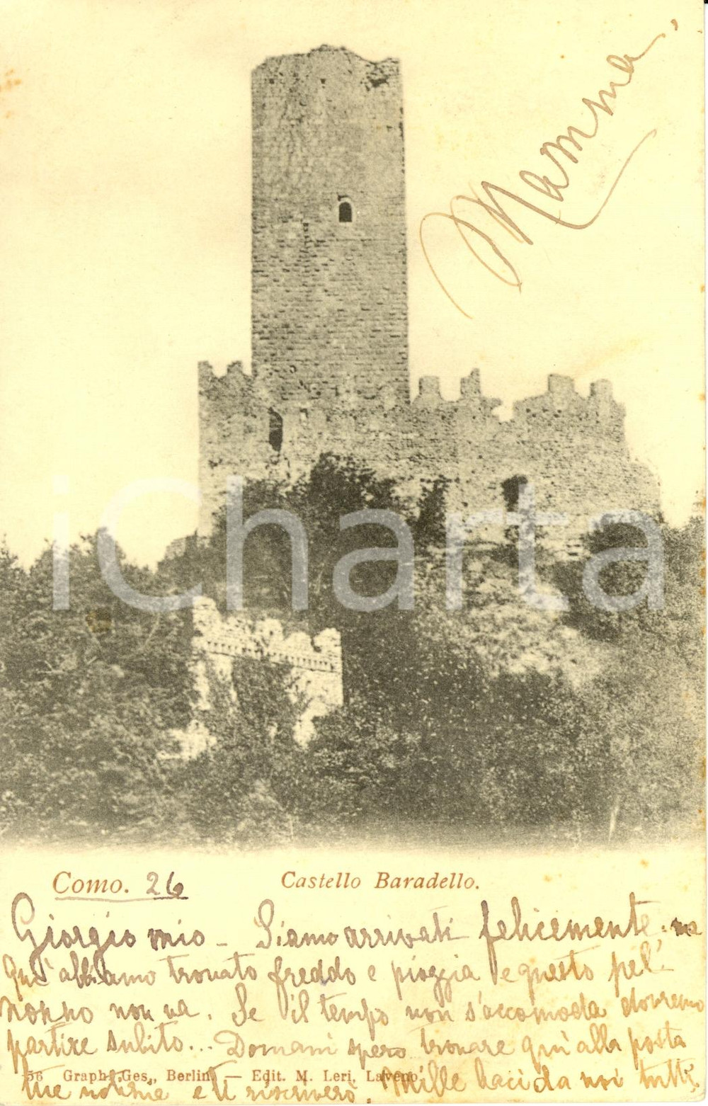 Cartolina originale da collezione 1901 COMO Veduta del castello BARADELLO * Cartolina FP VG 1