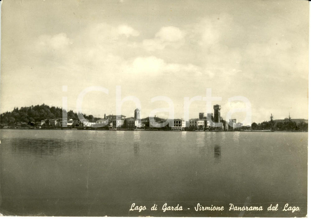 Cartolina originale da collezione 1949 SIRMIONE (BS) Il paese visto dal LAGO DI GARDA *Cartolina FG VG 1