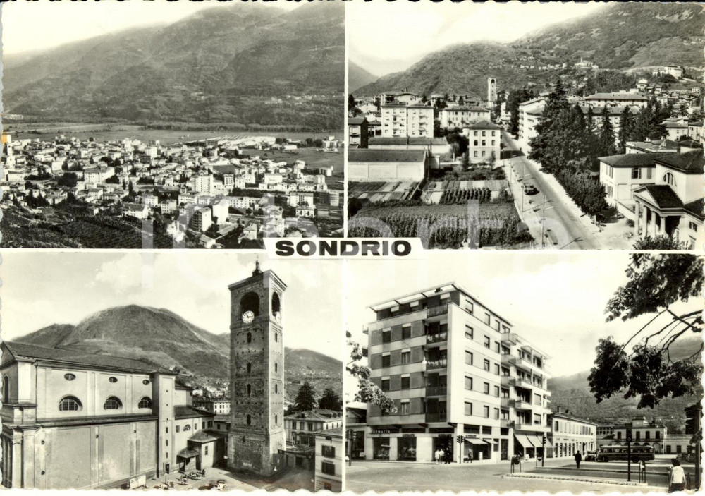 Cartolina originale da collezione 1962 SONDRIO Vedutine con torre LIGARIANA  * Cartolina ANIMATA FG VG 1