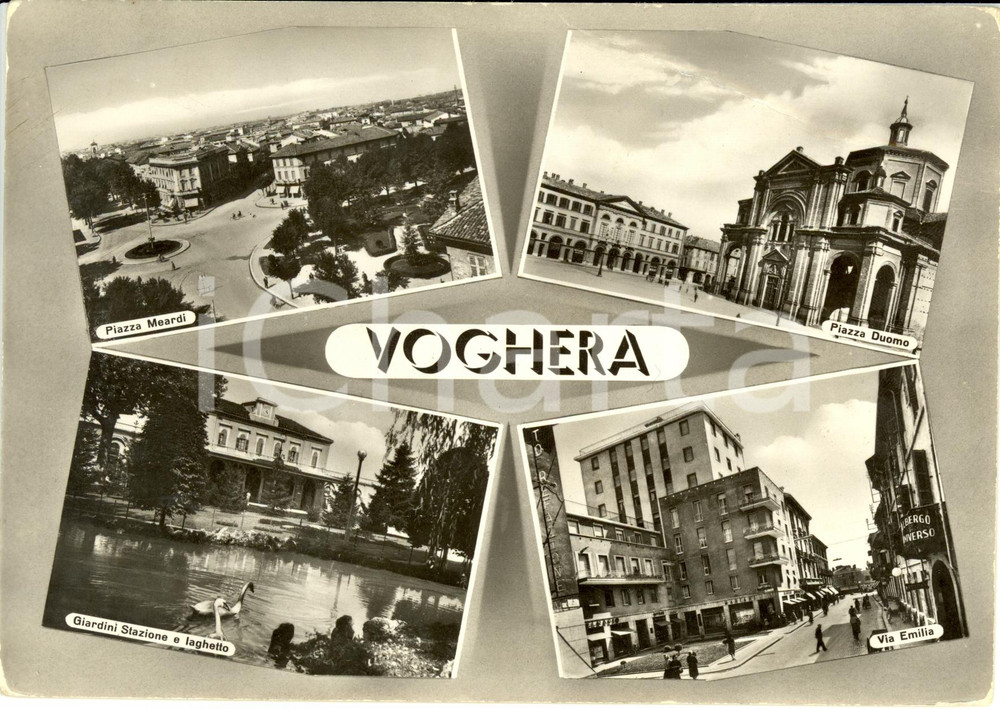 Cartolina originale da collezione 1960 VOGHERA PV Vedutine con albergo UNIVERSO e piazza MEARDI Cartolina FG VG 1