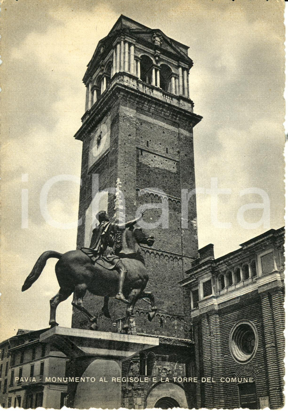 Cartolina originale da collezione 1940 ca PAVIA Monumento al REGISOLE e torre del Comune *Cartolina FG NV 1