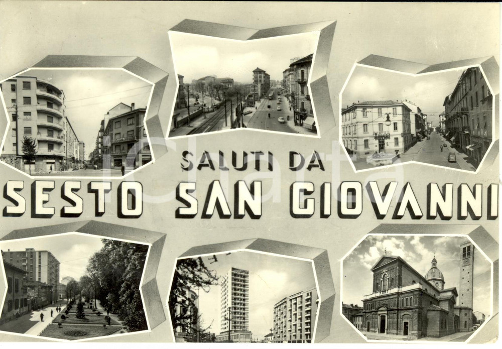 Cartolina originale da collezione 1959 SESTO SAN GIOVANNI MI Vedutine con chiesa e pubblicitÃ  COCA COLA FG VG 1
