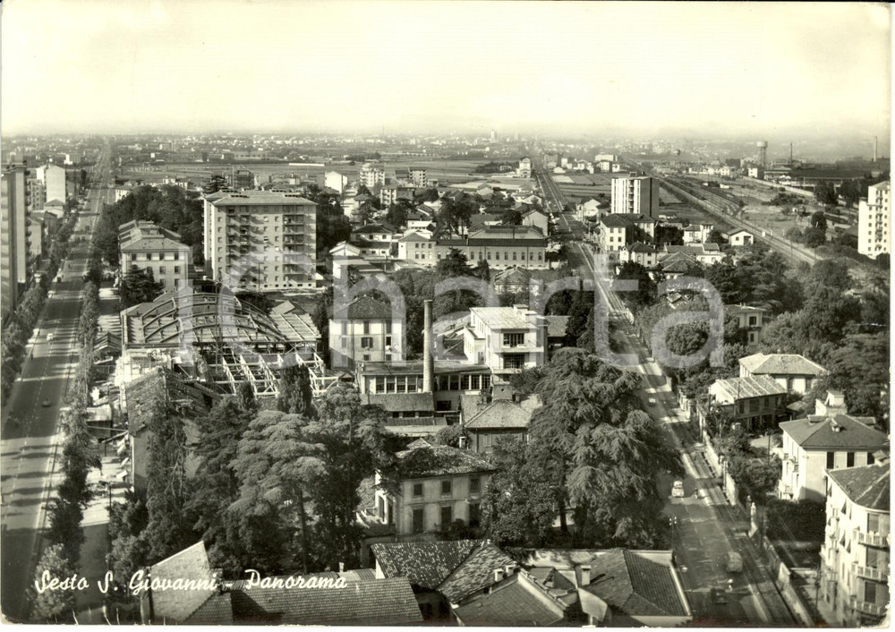 Cartolina originale da collezione 1960 SESTO SAN GIOVANNI MI Veduta panoramica aerea Cartolina ANIMATA FG VG 1