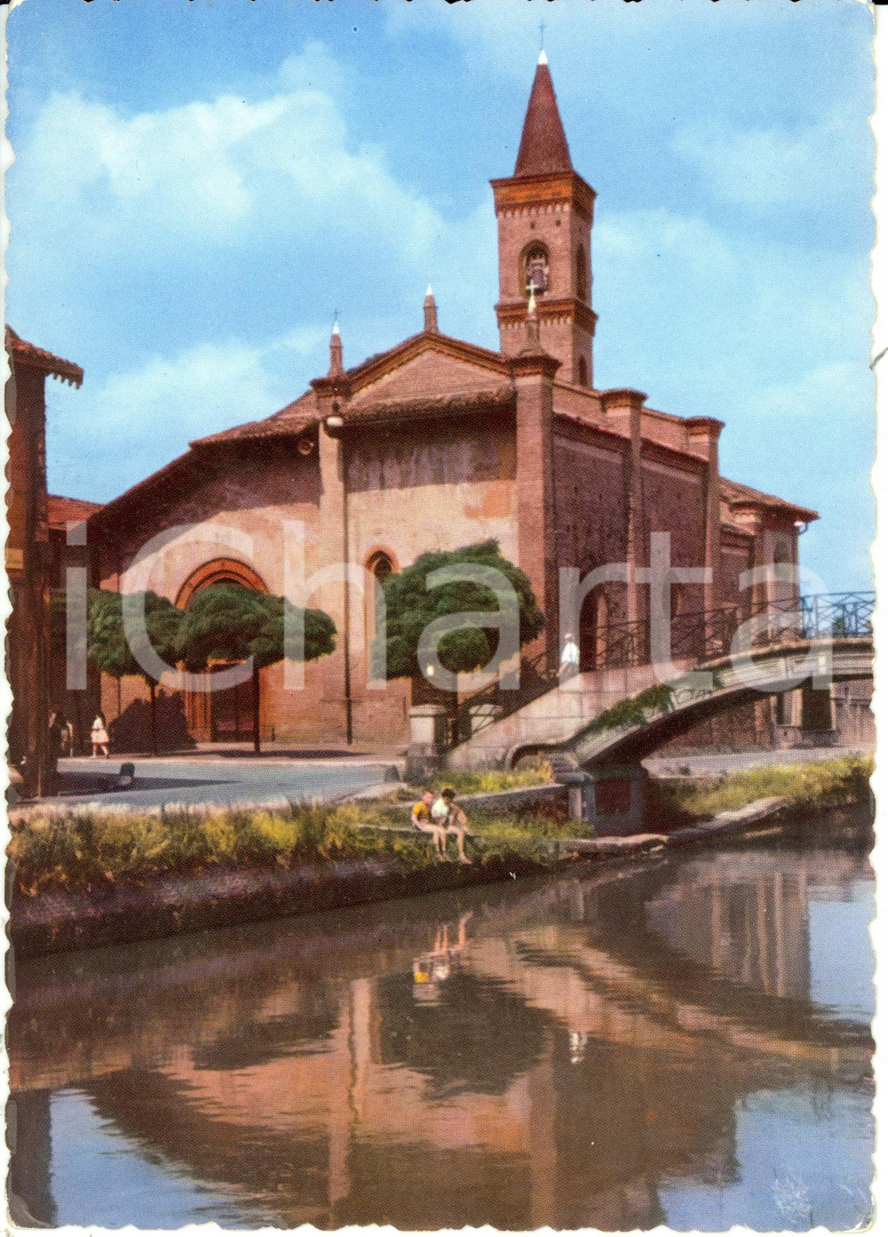 Cartolina originale da collezione 1960 ca MILANO Chiesa SAN CRISTOFORO sul NAVIGLIO *Cartolina ANIMATA FG NV 1