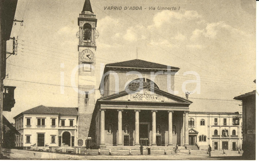 Cartolina originale da collezione 1920 ca VAPRIO D'ADDA (MI) Via UMBERTO I con chiesa SAN NICOLO' *Cartolina FP NV 1