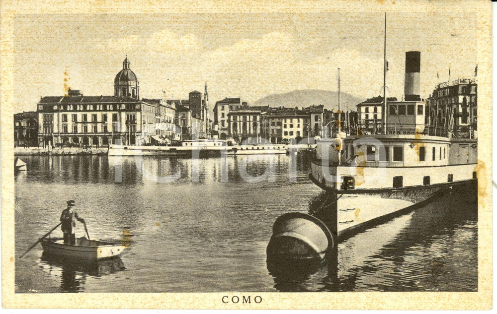 Cartolina originale da collezione 1920 ca COMO La cittÃ  dal lago con hotel METROPOLE SUISSE ANIMATA FP NV 1