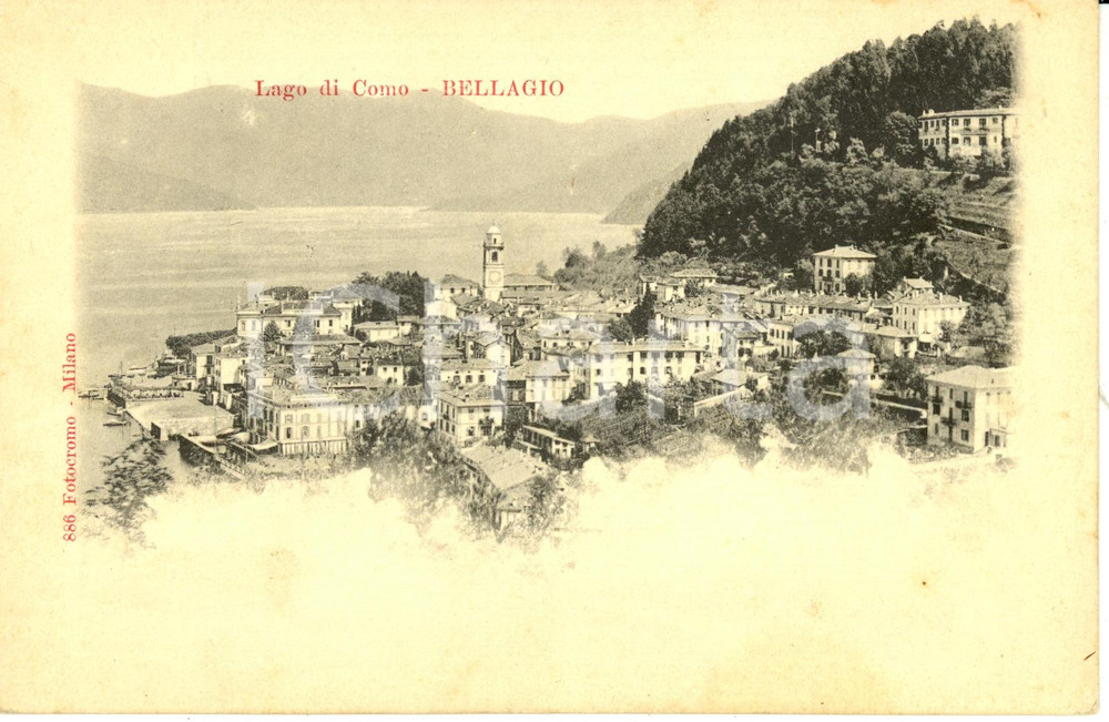 Cartolina originale da collezione 1900 ca COMO Panorama aereo di BELLAGIO con lago *Cartolina FP NV 1