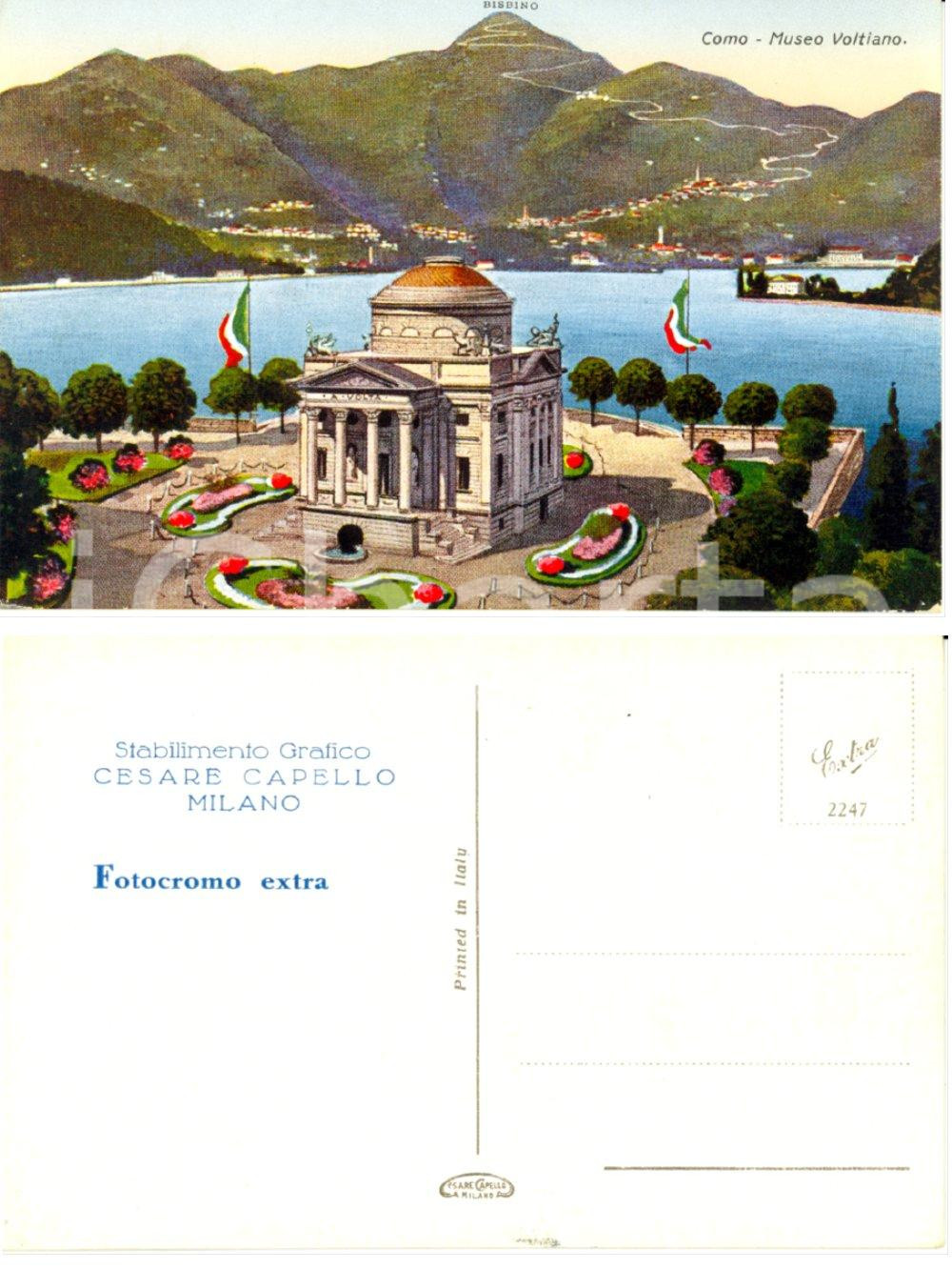 Cartolina originale da collezione 1930 ca COMO Il museo VOLTIANO con panorama Cartolina FP NV 1