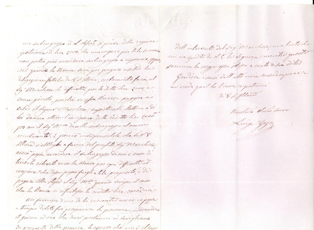 Manoscritto, lettera originale 1858 TORINO Luigi GAJA su obbligazioni pro marchese d ARVILLARS Lettera 1