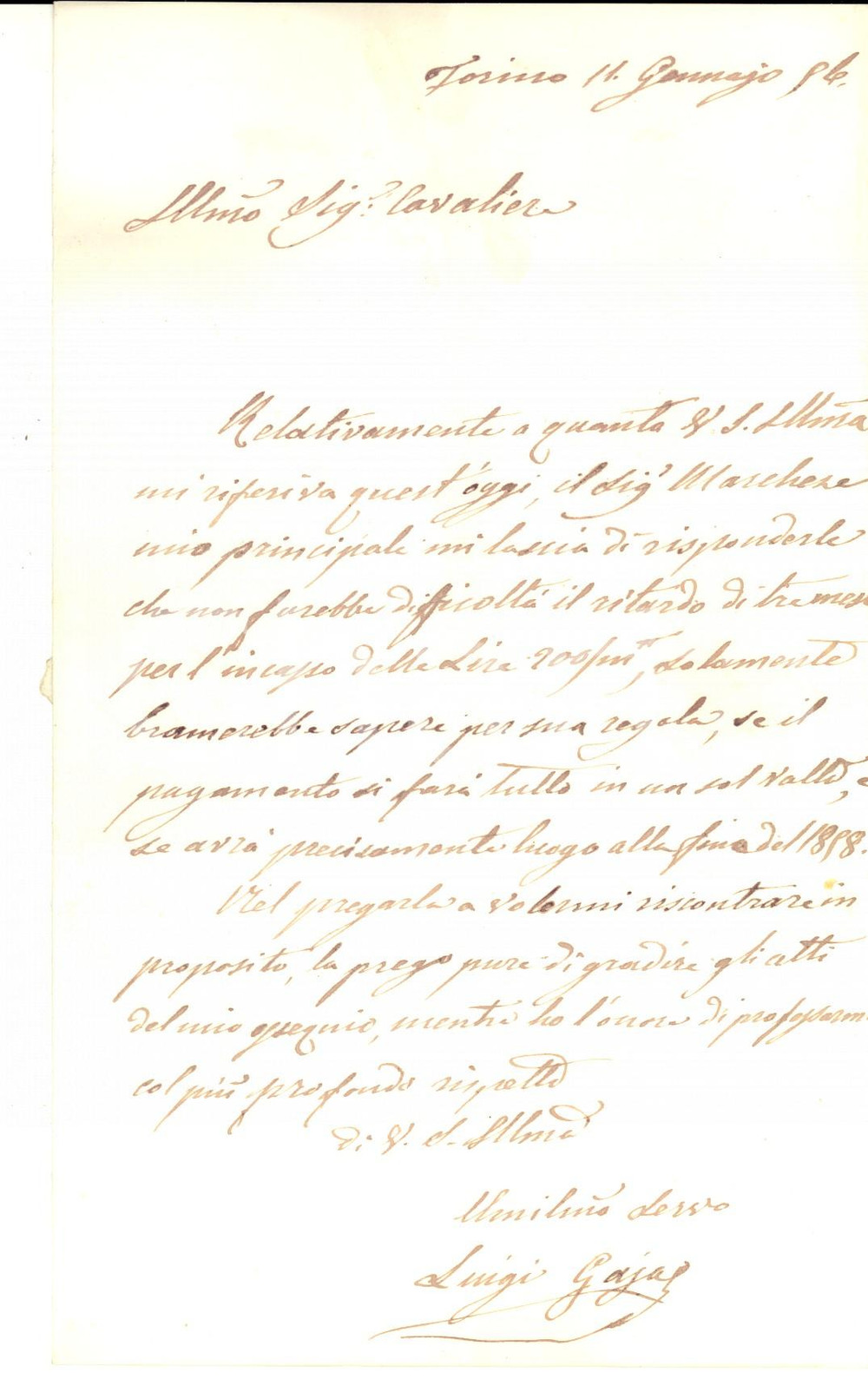 Manoscritto, lettera originale 1856 TORINO Luigi GAJA al conte di GERMAGNANO su crediti marchese d ARVILLARS 1