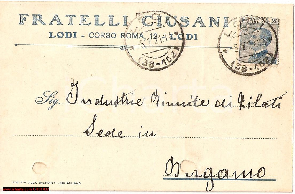 Cartolina originale da collezione 1926 LODI Fratelli CIUSANI Cartolina commerciale FP VG 1