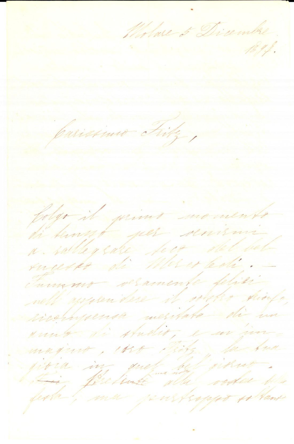 Manoscritto, lettera originale 1897 MOLARE (AL) Lina TORNIELLI vede la prima neve dal castello *Lettera 1