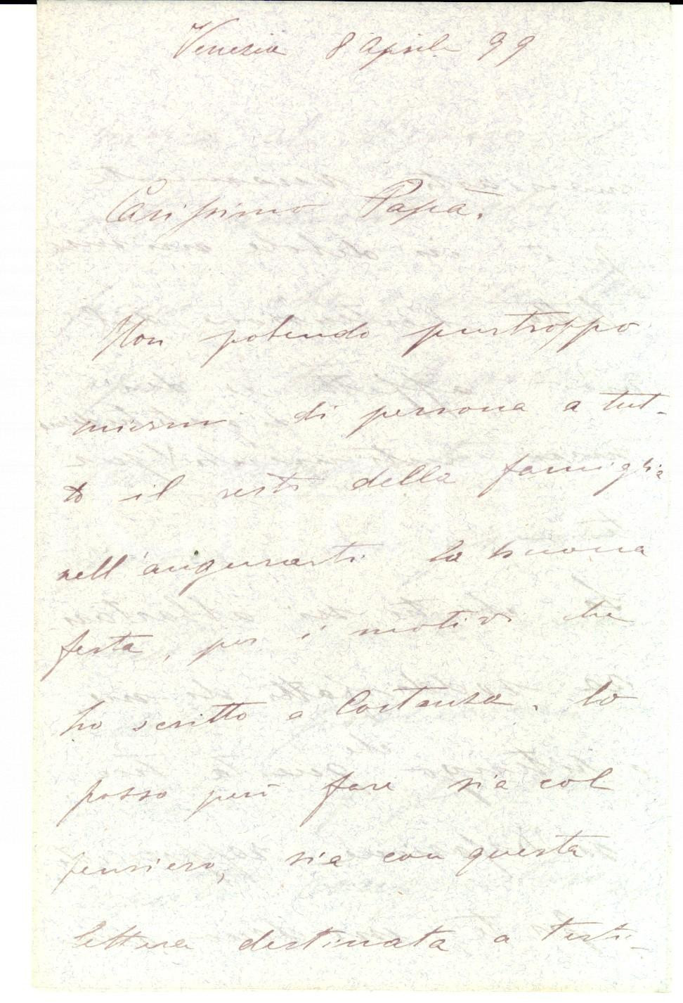 Manoscritto, lettera originale 1899 VENEZIA Aleramo TORNIELLI promosso tenente di vascello *Lettera 1