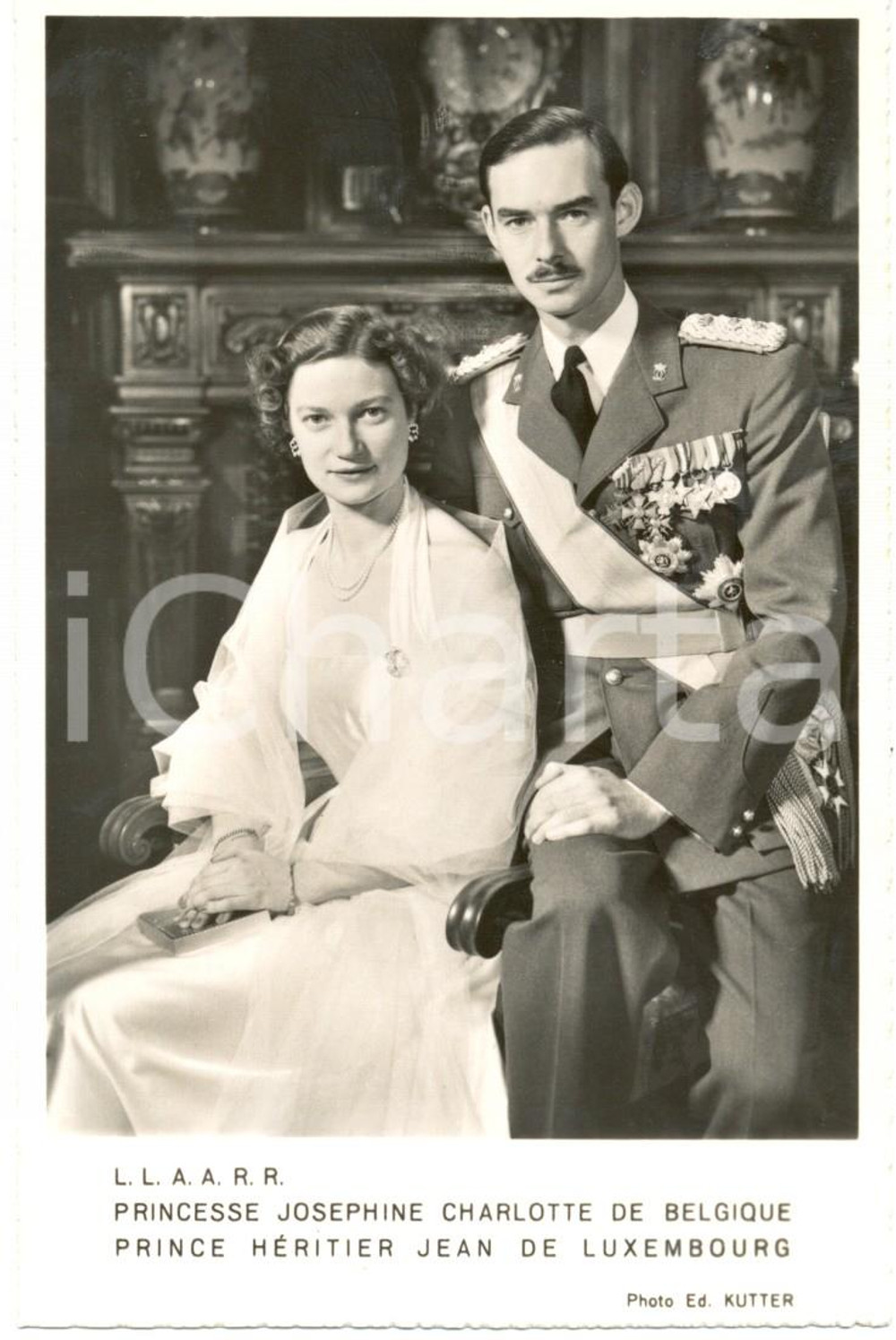 Cartolina originale da collezione 1955 ca LUXEMBOURG JOSEPHINE CHARLOTTE de BELGIQUE et JEAN de LUXEMBOURG *FG NV 1