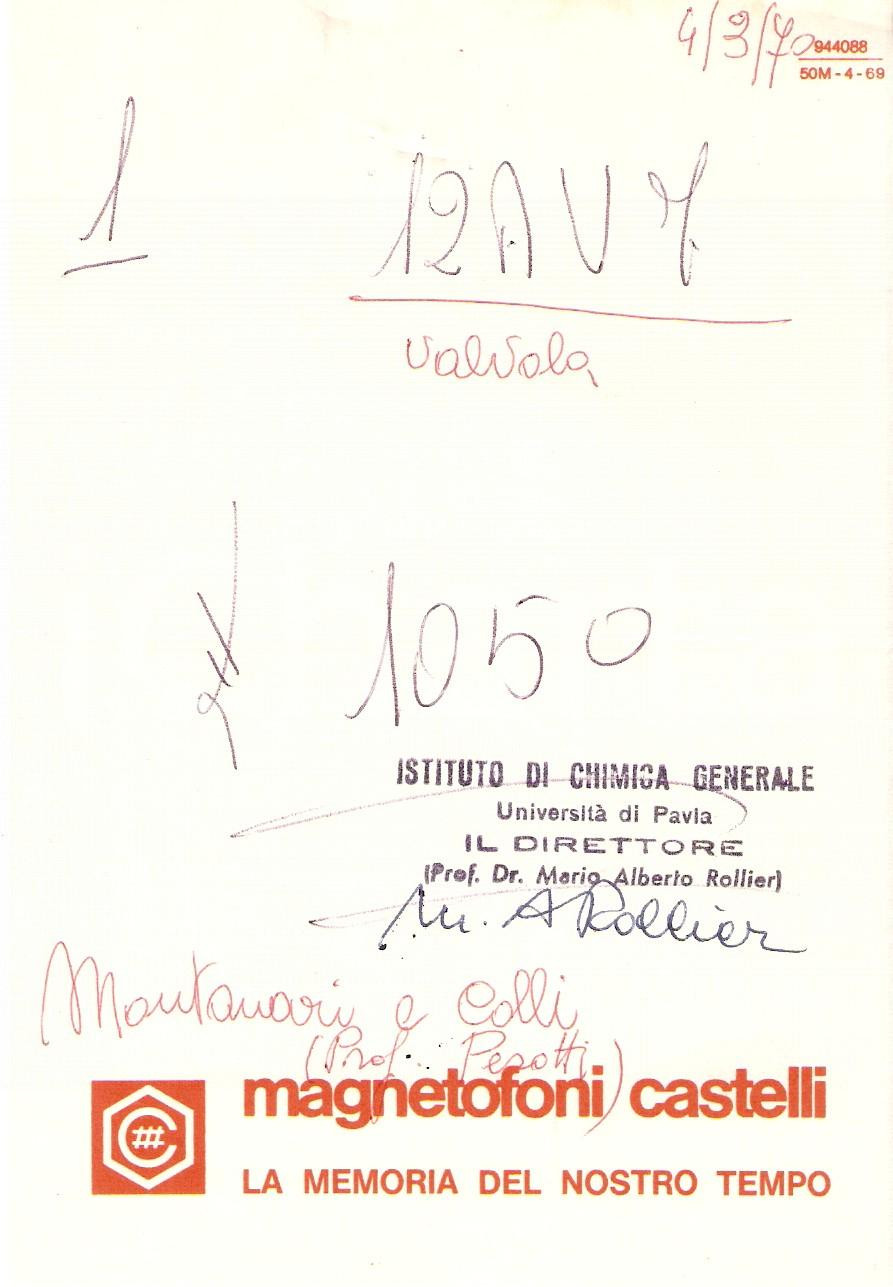 Materiale pubblicitario d’epoca 1970 MAGNETOFONI CASTELLI *Ricevuta PUBBLICITARIA 11x16 cm 1