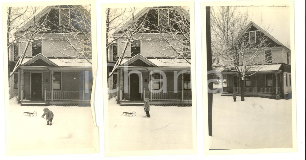 Fotografia d'epoca originale 1913 ADAMS MA (USA) Barbara BETTS playing in the snow 1