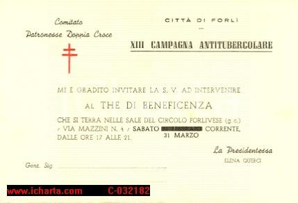 Oggetto da collezione cartaceo 1950 FORLI  XIII Campagna antitubercolare TE  DI BENEFICIENZA 1