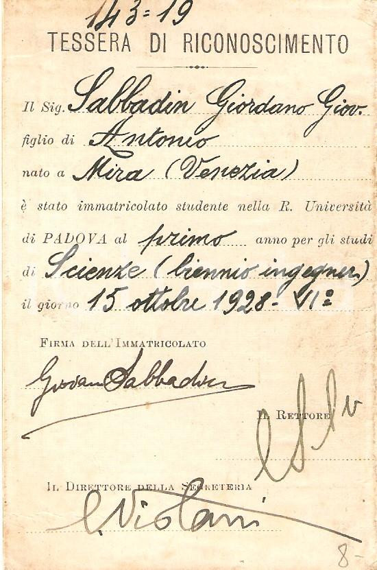 Autografo originale 1928 Futurismo GIORDANO SABBADIN Nino Burrasca autografo 1