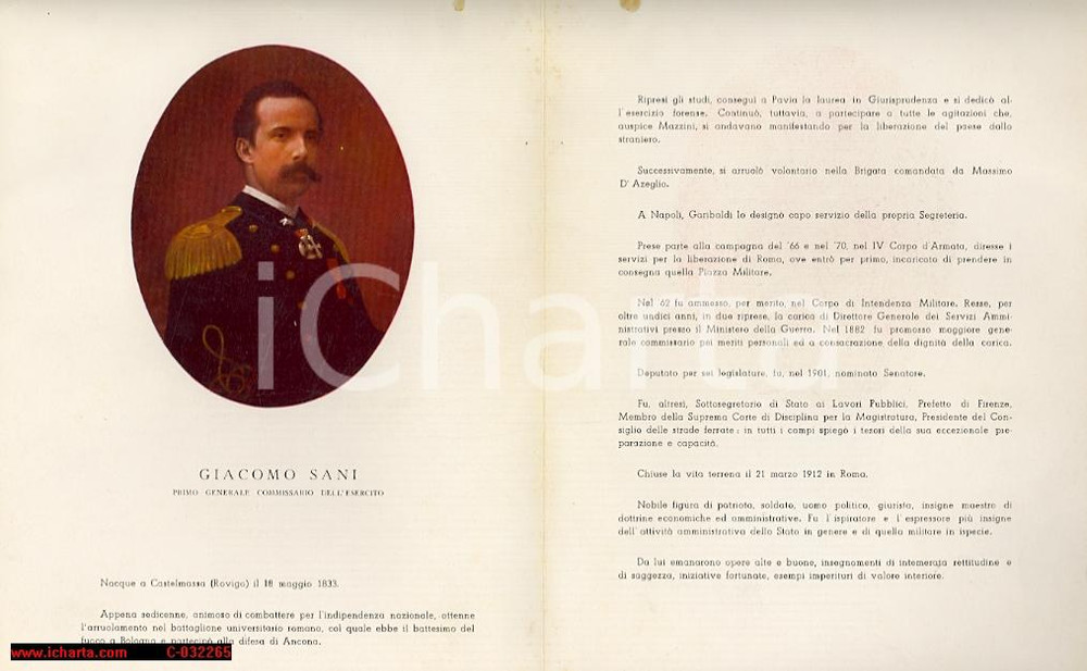 Oggetto da collezione cartaceo 1955 MADDALONI Scoprimento stele in onore gen. GIACOMO SANI libretto 1