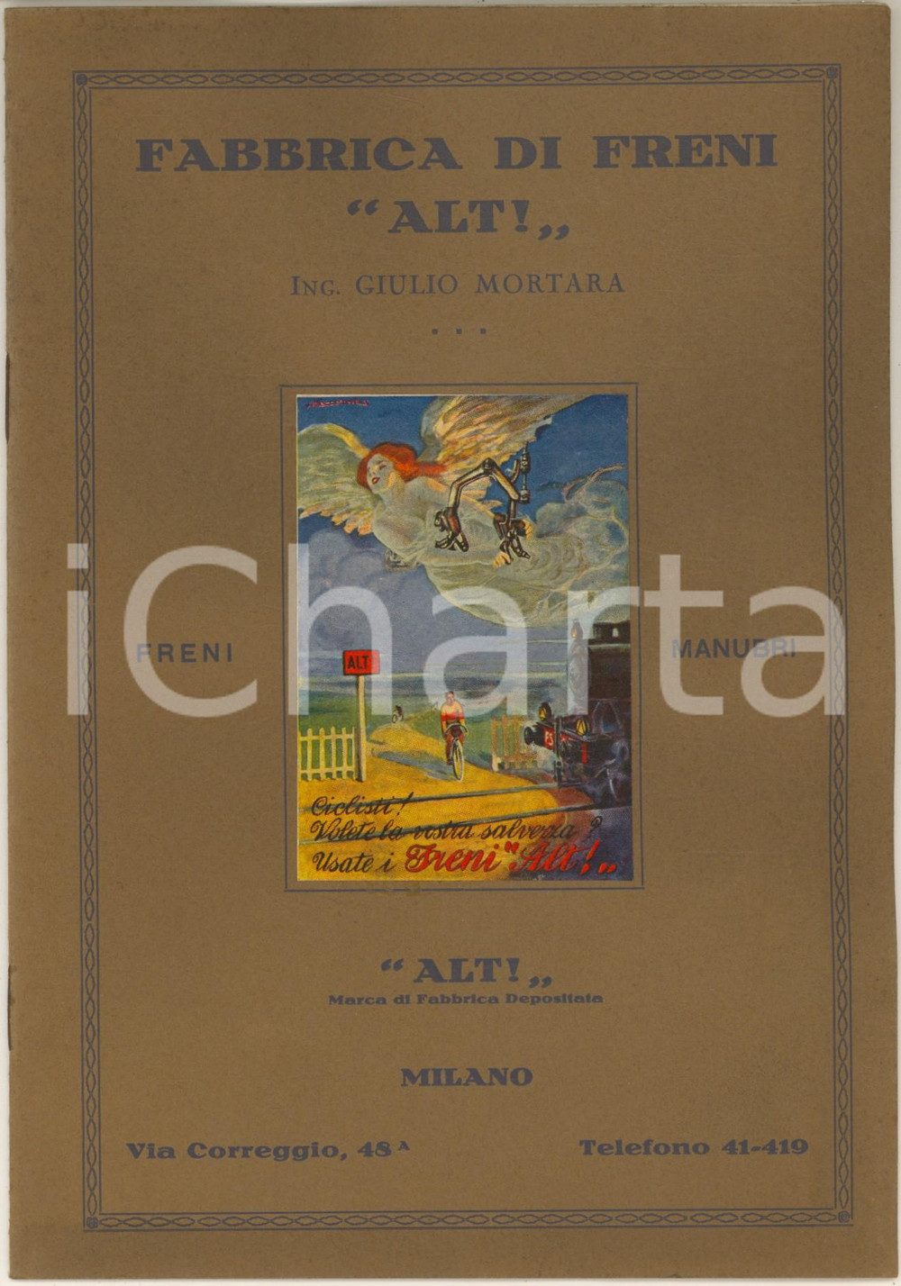 Materiale pubblicitario d’epoca 1920 ca MILANO Fabbrica freni ALT  Ing. Giulio MORTARA Catalogo ILLUSTRATO 1 1