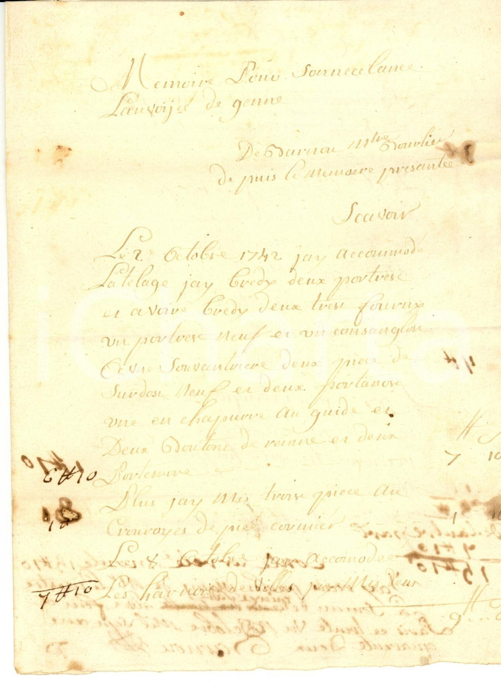 Documento originale, autentico 1742 PARIGI Ricevuta del cuoiaio BARNOU Manoscritto 1